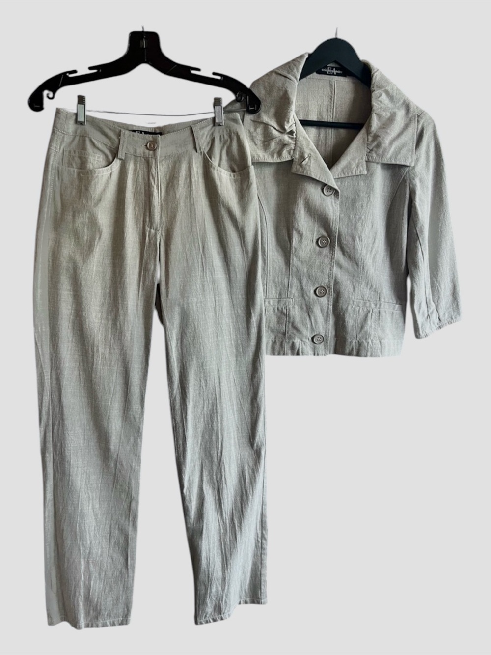 Eric Alexander 2 Piece Pant Suit Size 34 Linen Blend Career Office Set Cropped